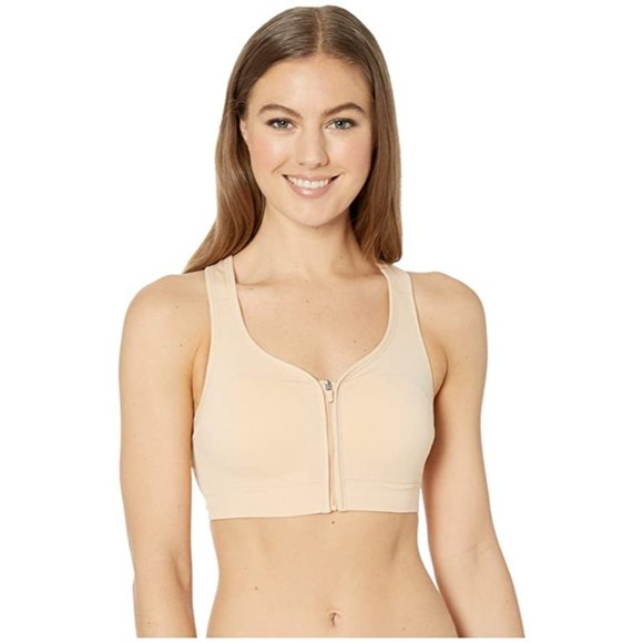 Jockey Sport Zip Front Seam Free Sports Bra 8856 SMALL NUDE NWT - Picture 1 of 4